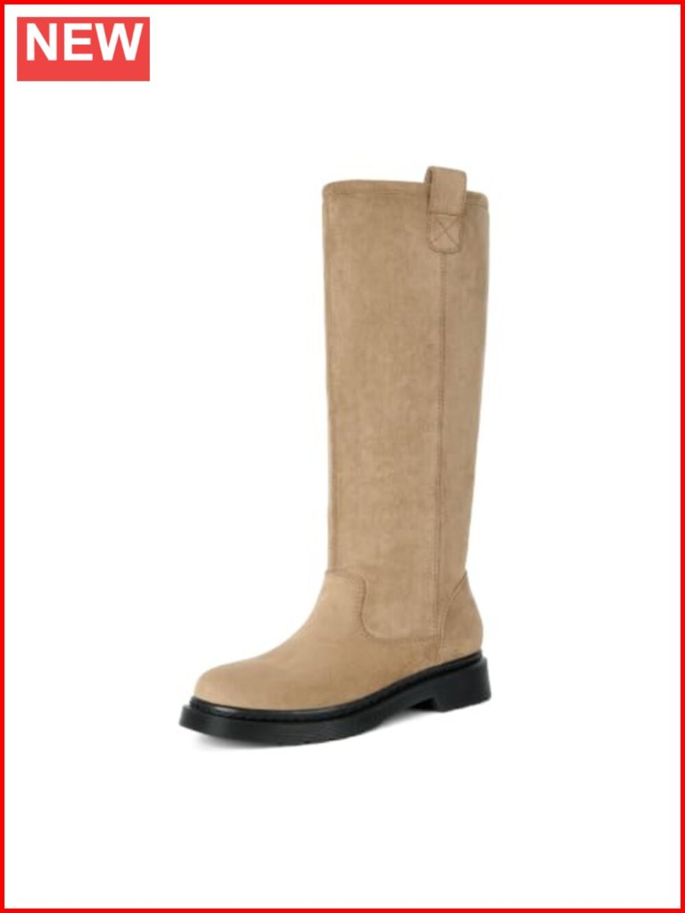 Knee High Boots Women Faux Suede Square Toe Low Block Heel Slip On
